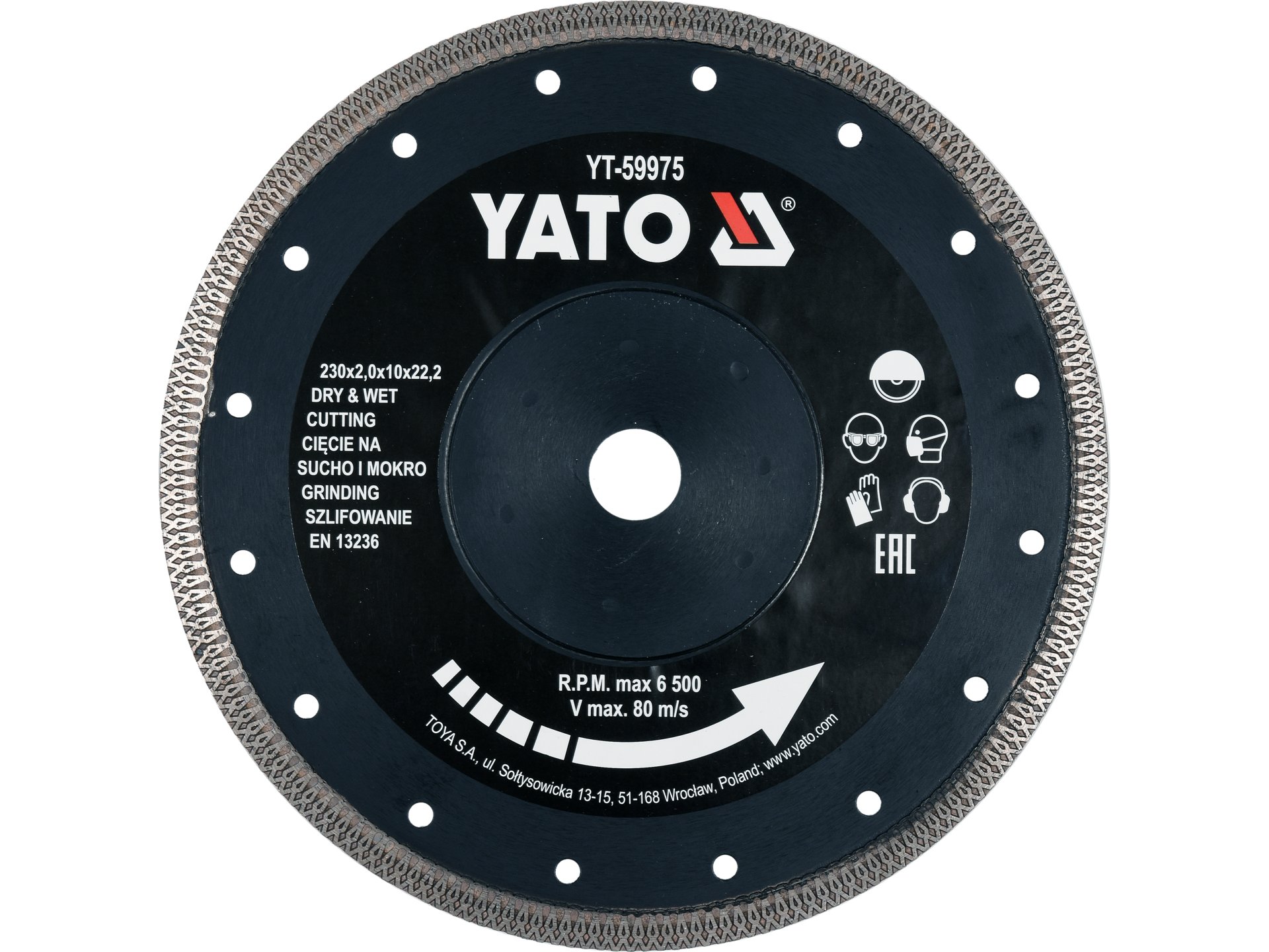 Tarcza diamentowa do płytek YATO 230x22 2mm do gresu ceramiki szkła YT-59975