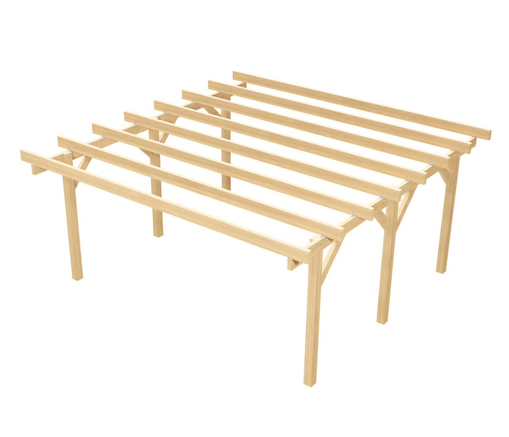 Wiata KVH Sucha Premium - 500 x 500 cm - słupki 12x12x300 cm garażowa wolnostojąca - zastrzał prosty