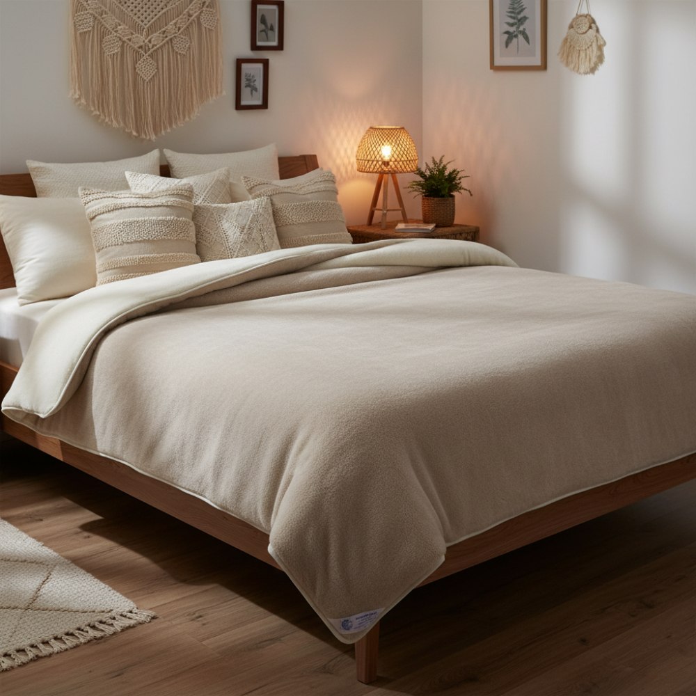 kołdra wełniana camel jasny i kaszmir gładki Woolmark 200x240