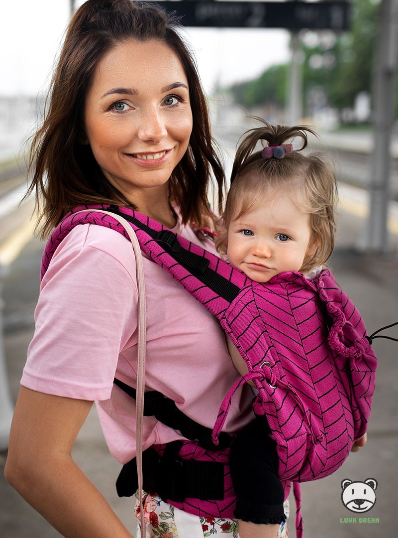 Nosidełko regulowane Multi Size: Big Herringbone pink, 100% bawełna, splot żakardowy Z dodatkami