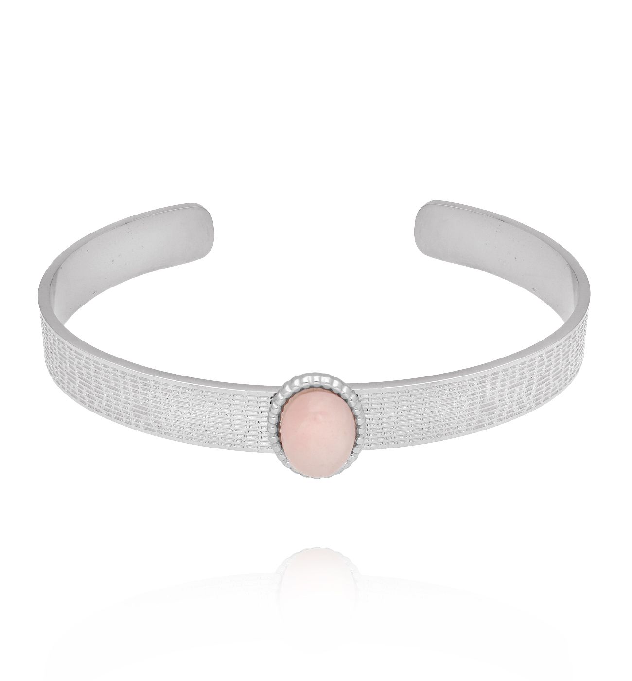 Bransoleta srebrna open cuff z kwarcem różowym BSY0477