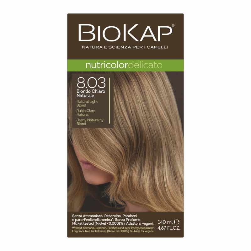 Biokap Delicato Farba do Włosów | Jasny Naturalny Blond 8.03 | Pokrywa Siwe Włosy | Bez Amoniaku