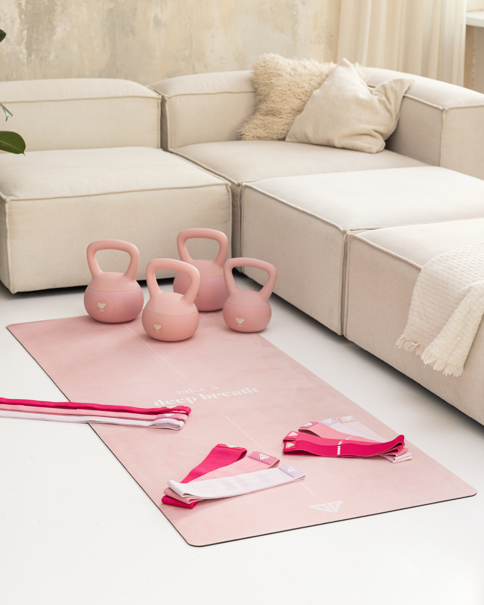 Zestaw Pink - Kettlebells, Gumy do ćwiczeń, Mata - Deep Breath