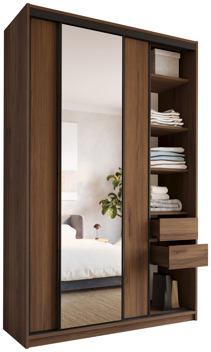 Wysoka szafa przesuwna z lustrem 150 cm do sypialni LOFT MAX orzech