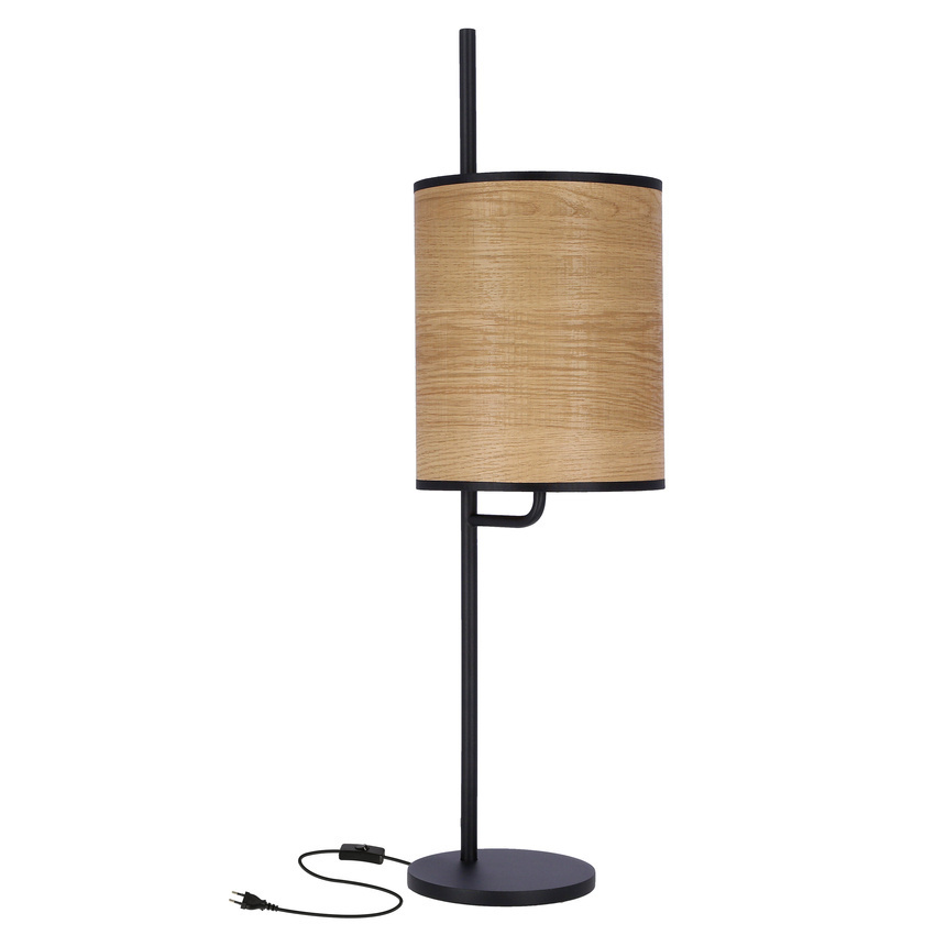 Czarna lampa stołowa do salonu ZETA abażur orzechowy