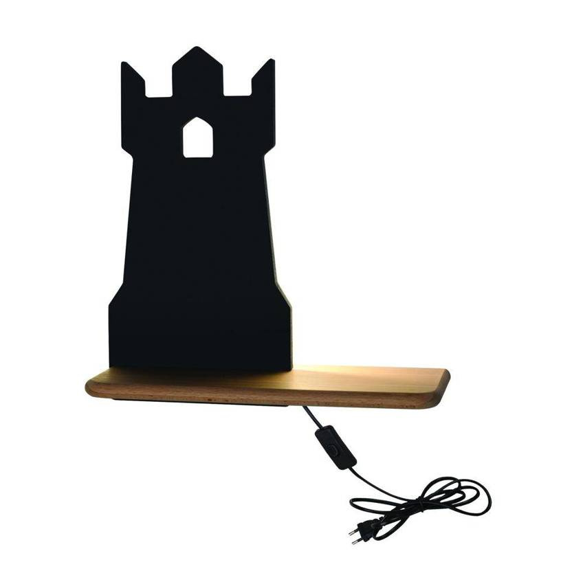 Czarny kinkiet z półeczką LED do pokoju dziecka TOWER MDF