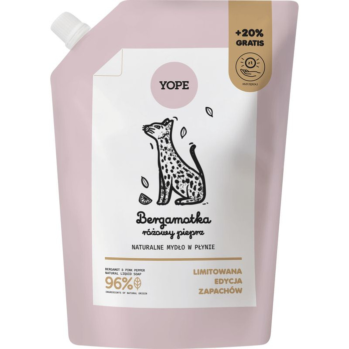YOPE Mydło w płynie (refill) Bergamotka Różowy Pieprz, 600 ml