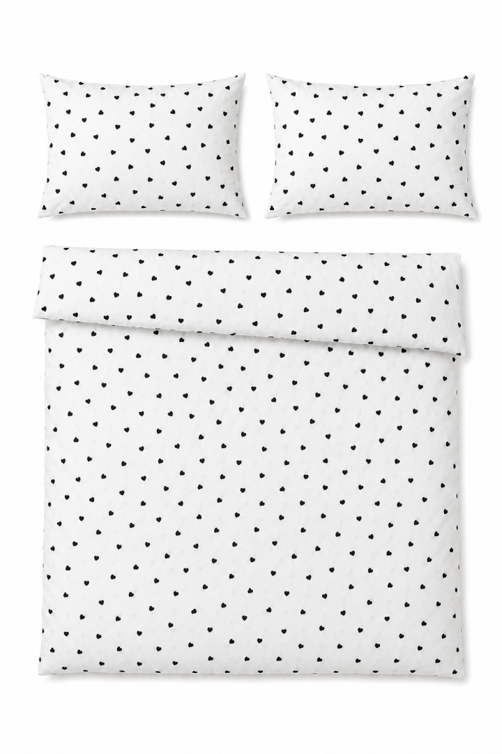 Pościel 160x220 + 2 poszewki| 100% bawełna | czarne serduszka