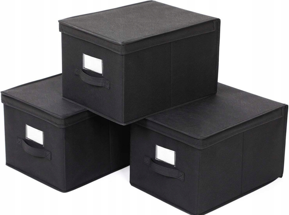 Pudło składane z pokrywą Songmics RFB03H, 40x30x25cm, 3 sztuki, czarny