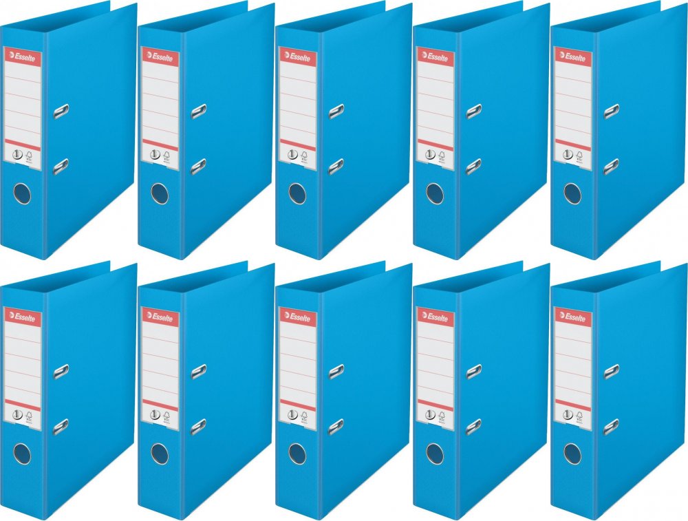 10x Segregator A4 Esselte No.1 Power, 75mm, do 500 kartek, 30% PP z recyklingu, jasnoniebieski