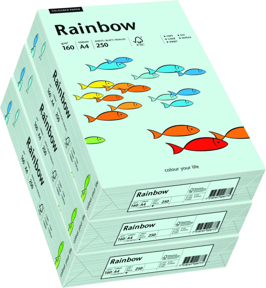 3x Papier kolorowy Rainbow, A4, 160g/m2, 250 arkuszy, niebieski jasny (R82)