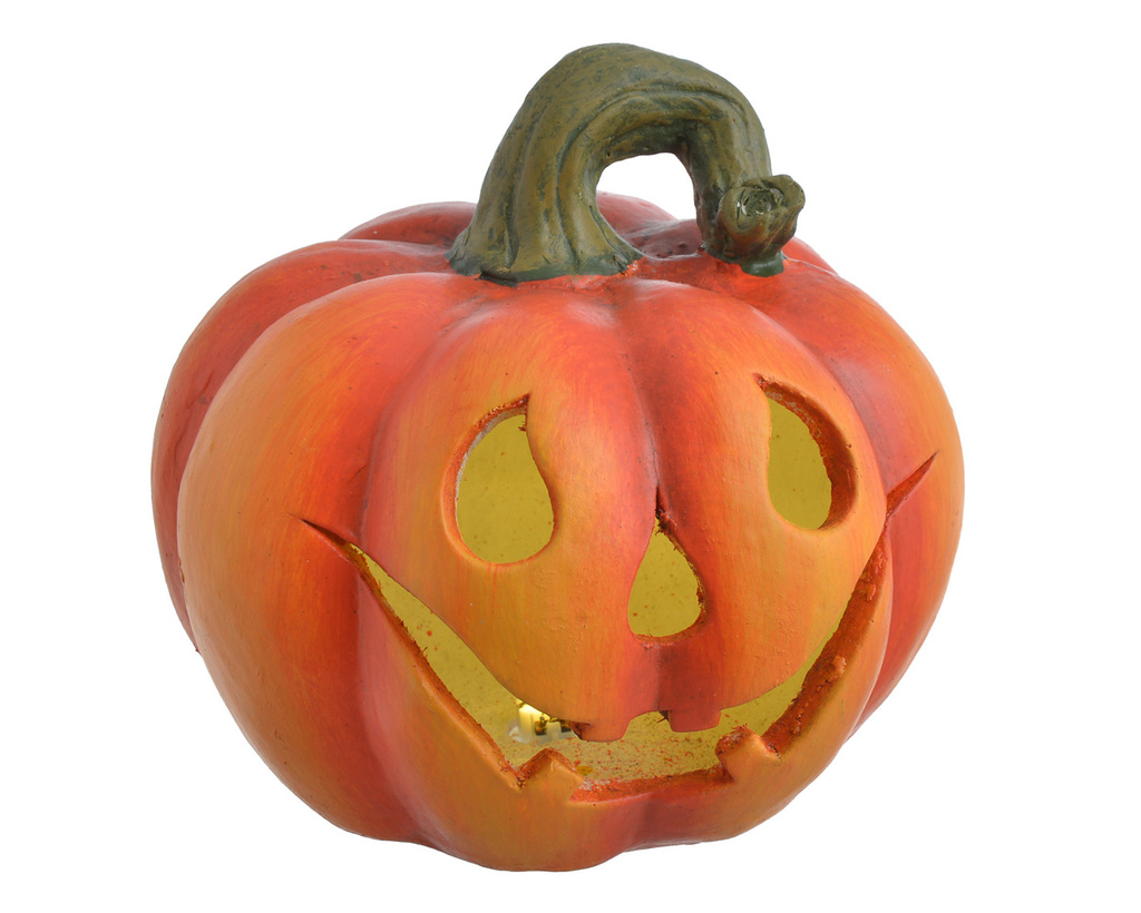 Dynia Halloween LED pomarańczowo-czerwona z zieloną łodygą 22 cm