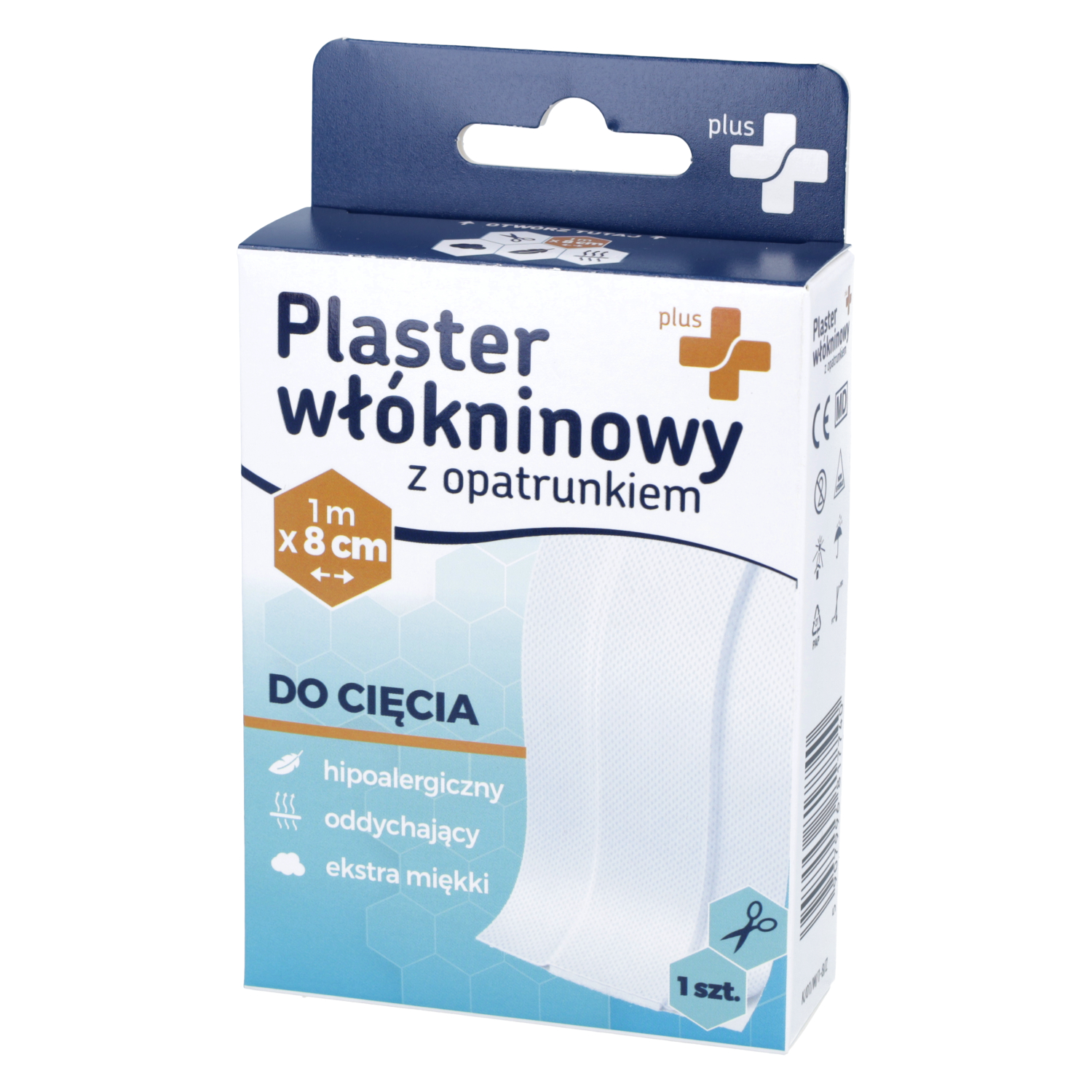 Zdrowe korzyści - plus+, plaster włókninowy, 1 m x 8 cm, 1 sztuka