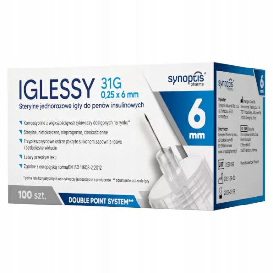 Iglessy - igły do penów sterylne, jednorazowe, 31g (0,25 x 6mm), 100 sztuk