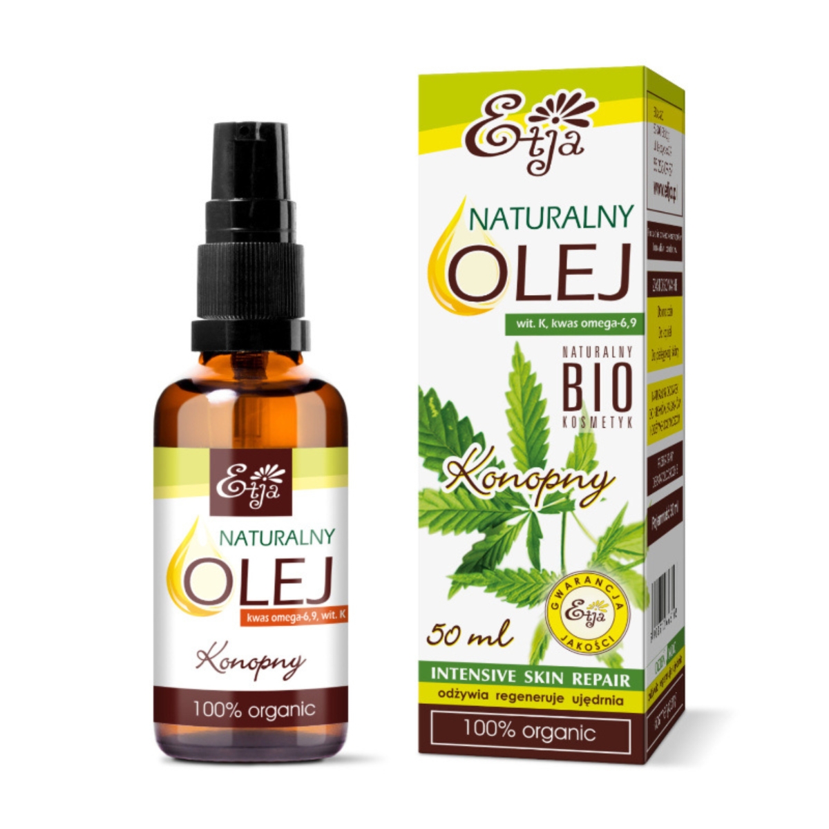 Etja - naturalny olej konopny bio - odżywia, regeneruje, ujędrnia, 50 ml