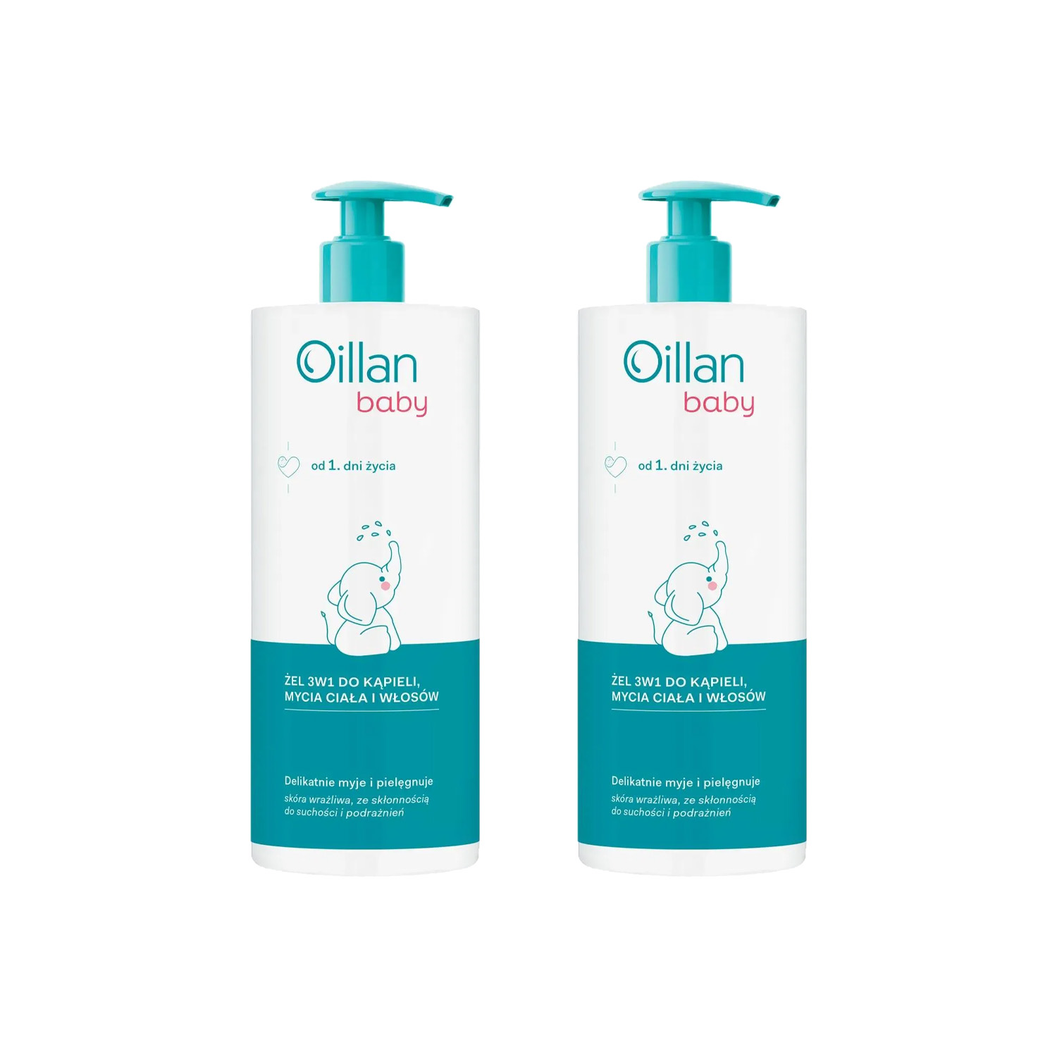 Zestaw: 2x oillan baby - żel do kąpieli, mycia ciała i włosów 3w1, od 1 dnia życia, 750 ml