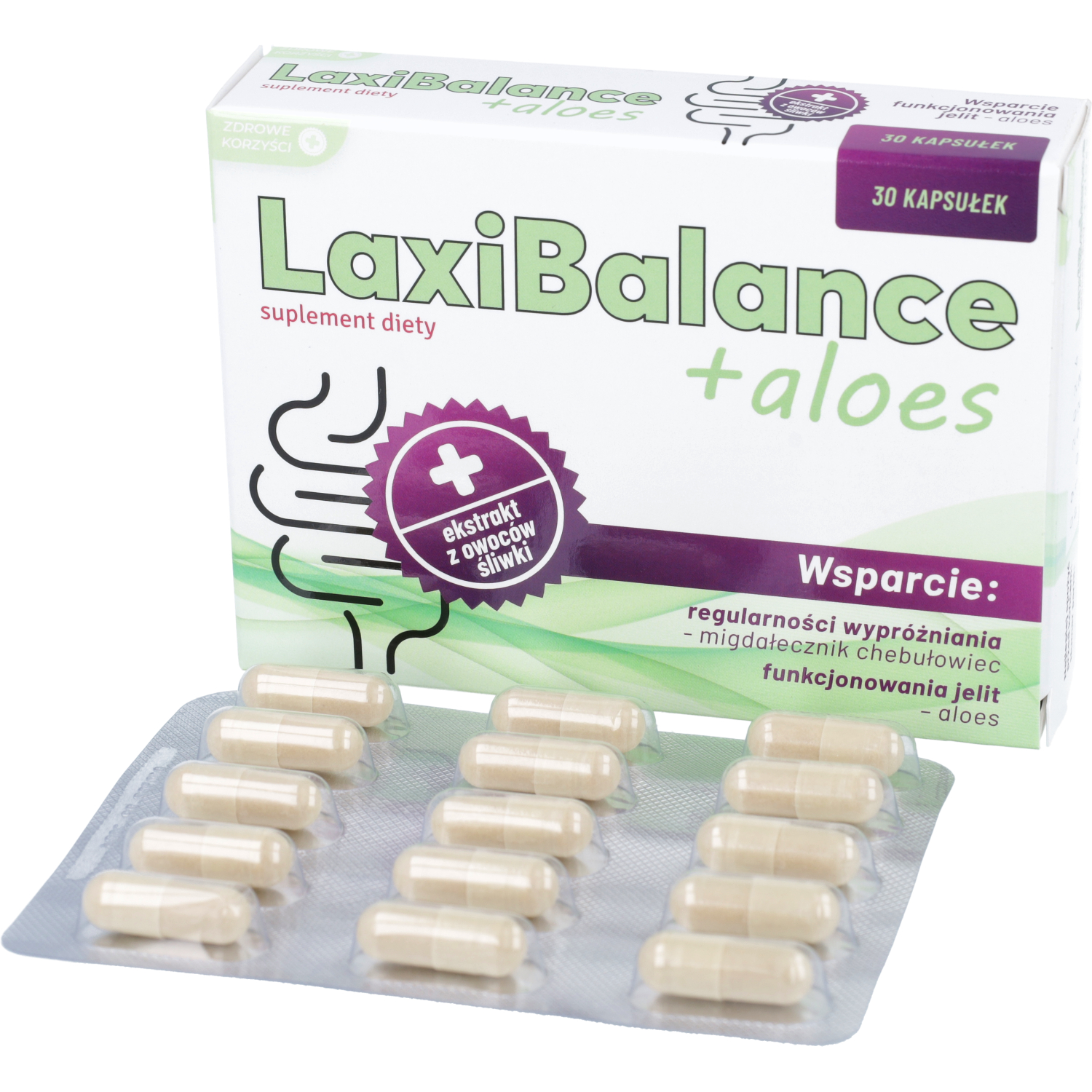 Zdrowe korzyści laxibalance + aloes, 30 kapsułek