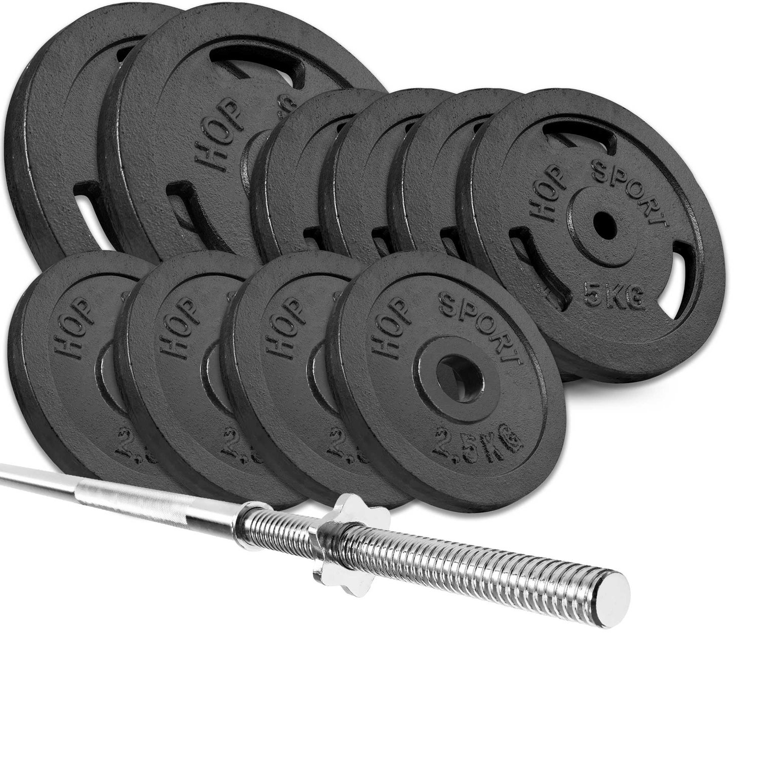Set d’haltères en fonte 59 kg avec barre de musculation longue