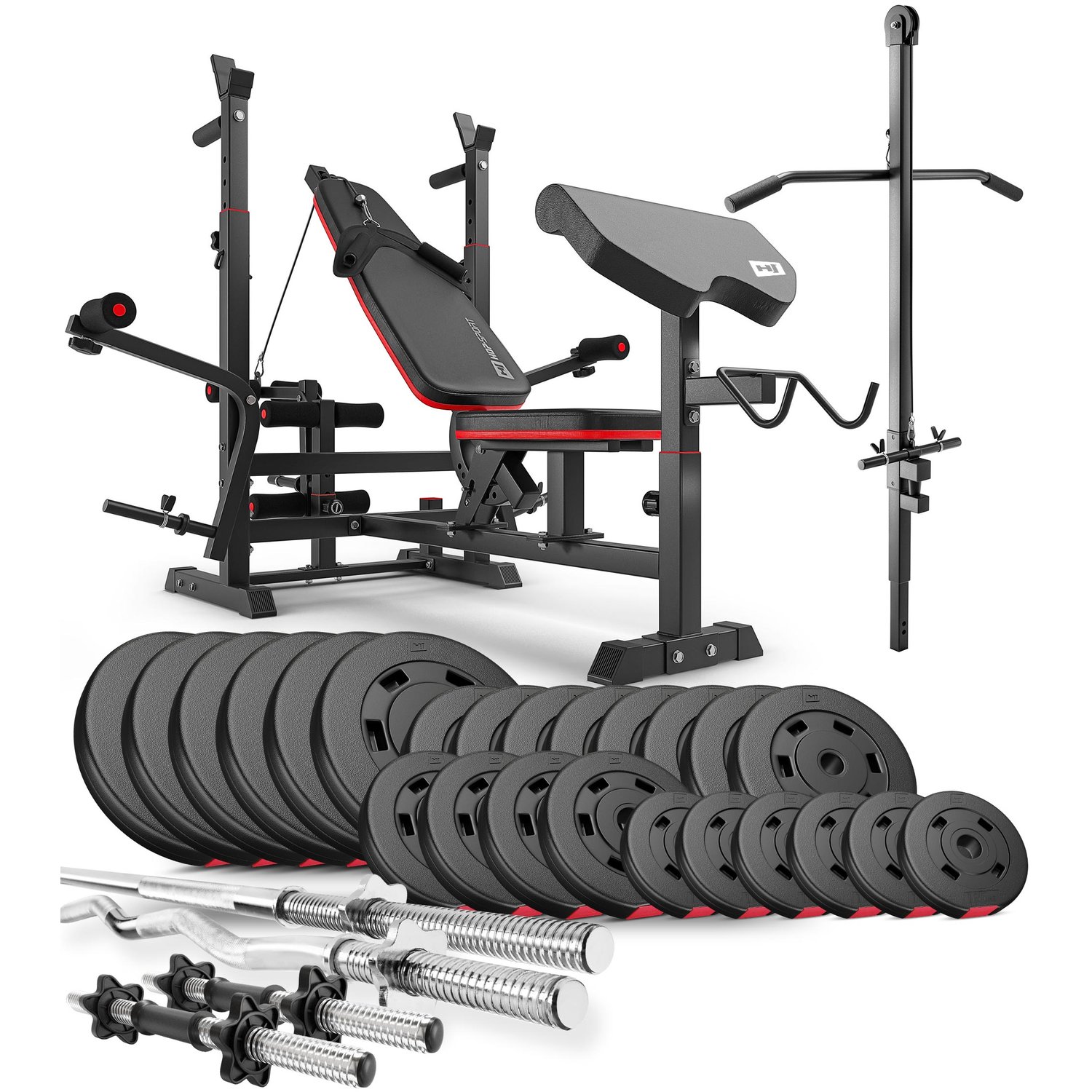 Ensemble d'haltères en plastique 135 kg avec banc de musculation HS-1075 et poulie haute