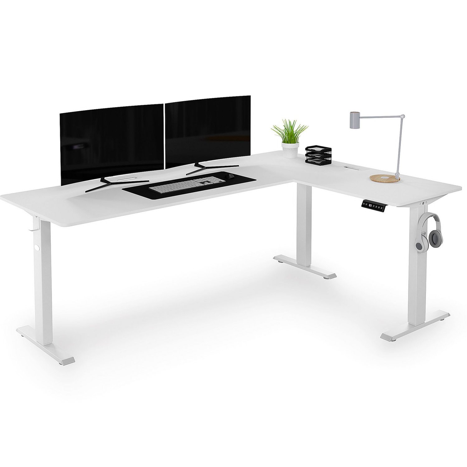 Höhenverstellbarer Eckschreibtisch elektrisch rechts 192 x 137 x 65 cm Trani - weiß