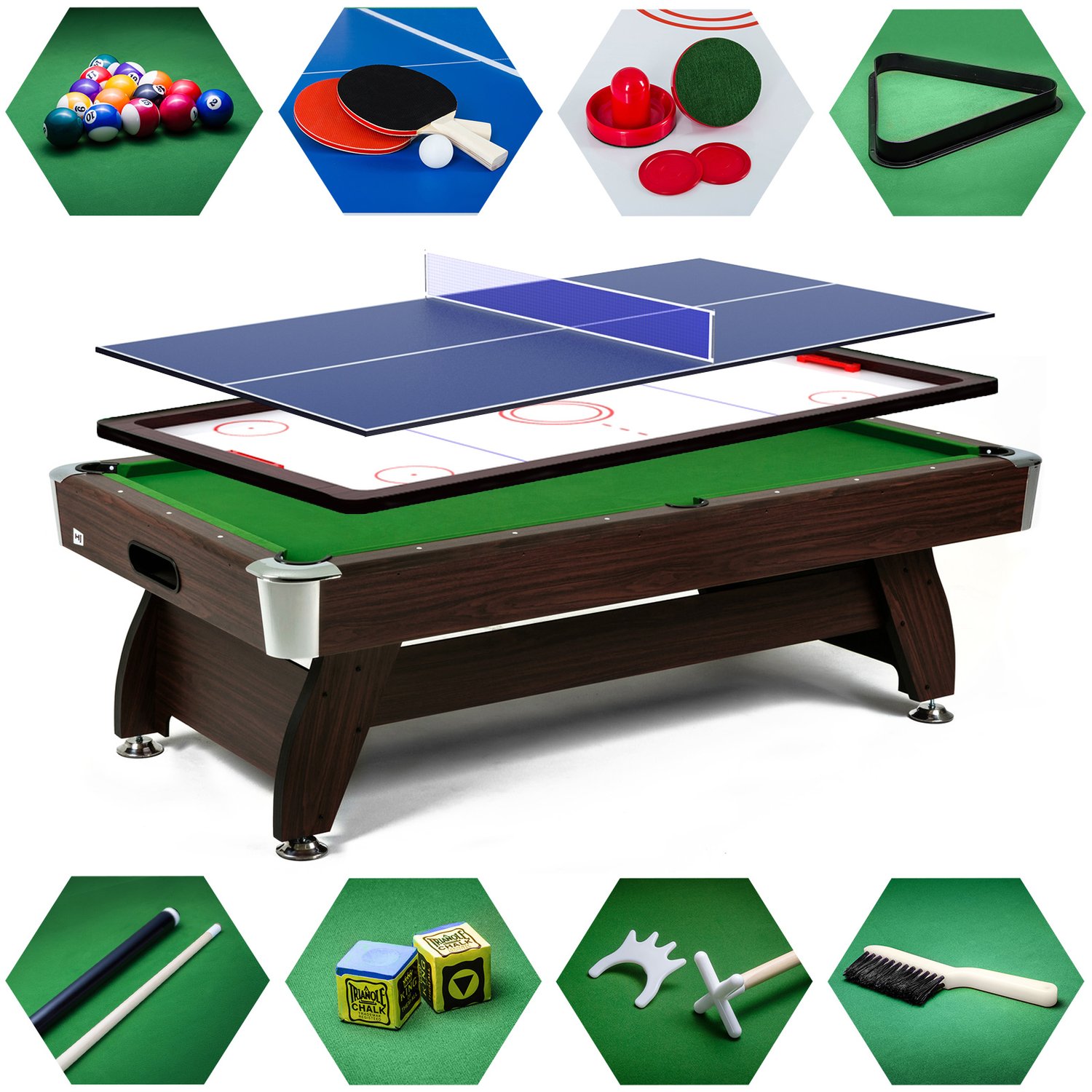 Kulečníkový stůl Vip Extra 9 FT hnědo/zelený s nástavcem ping-pong/hokej