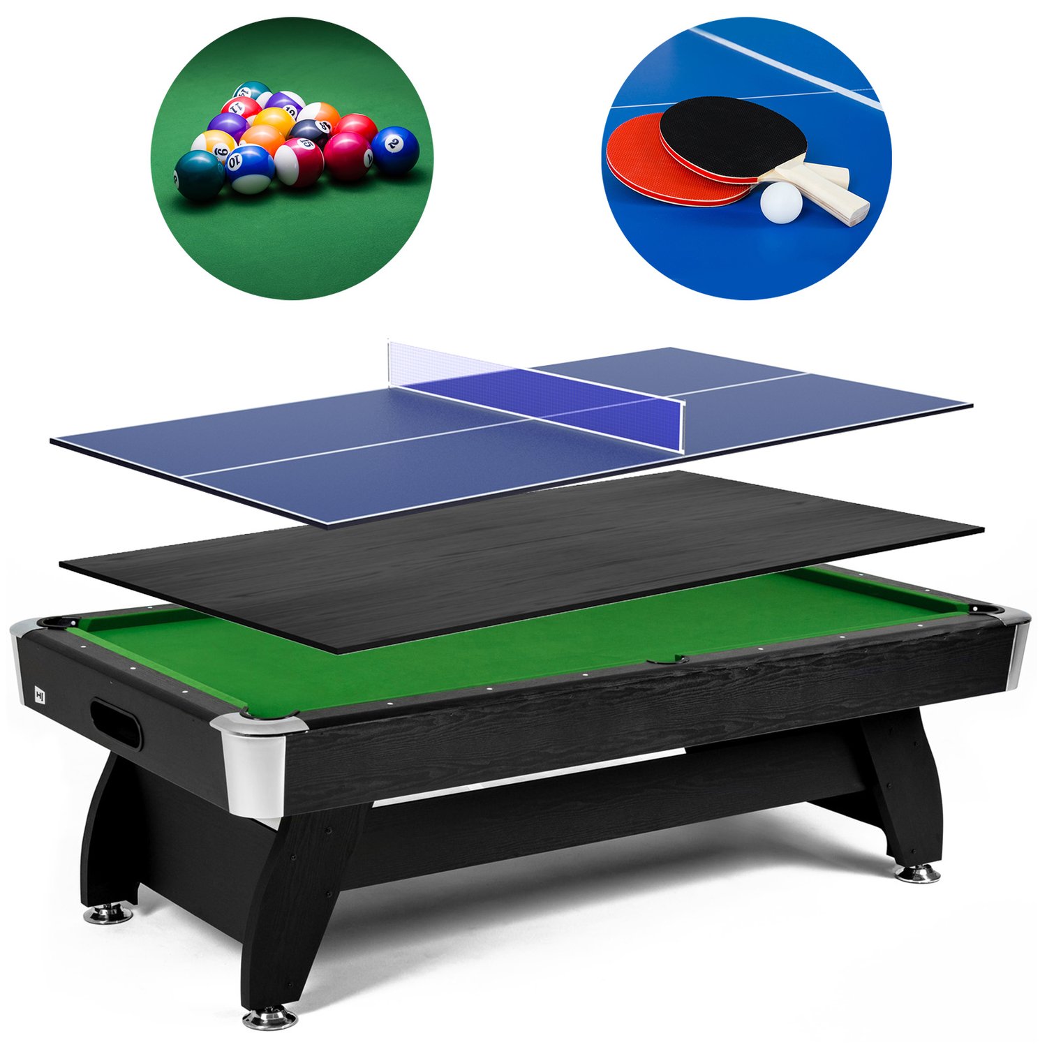 Biliardový stôl Vip Extra 7 FT čierno/zelený s nadstavcom ping-pong/doska