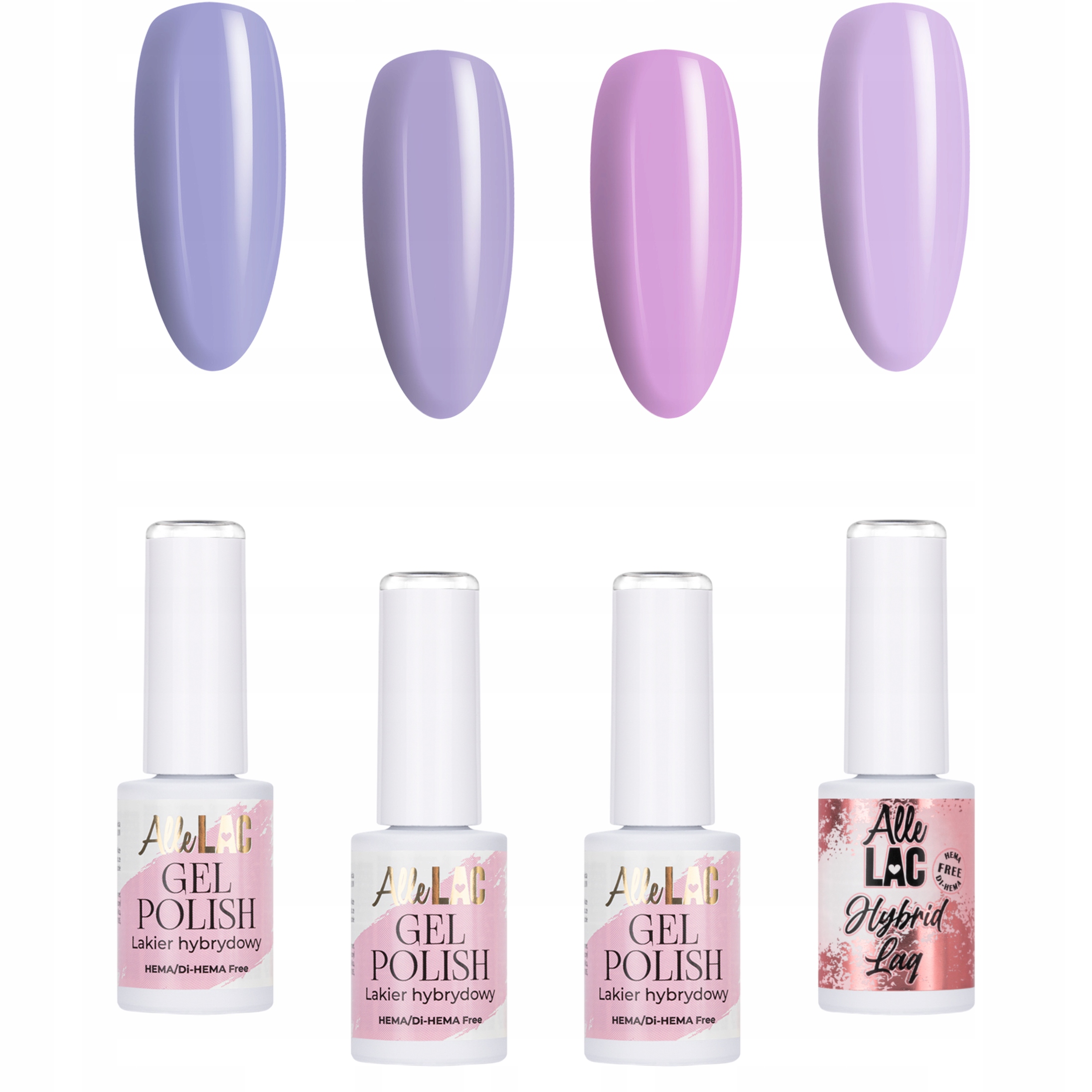 4x Lakier Hybrydowy ALLELAC ZESTAW Spring Thing Wiosna Pastele Lilie Fiolet