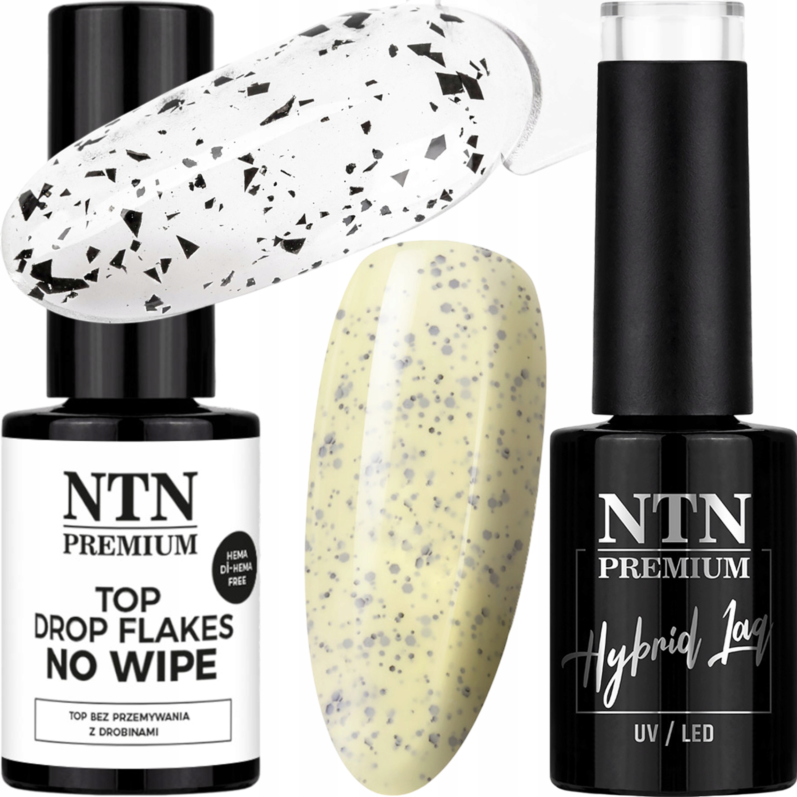 Lakier Hybrydowy NTN 5g Nr182 + Top Flakes NTN 7g Efekt Przepiórczego Jajka