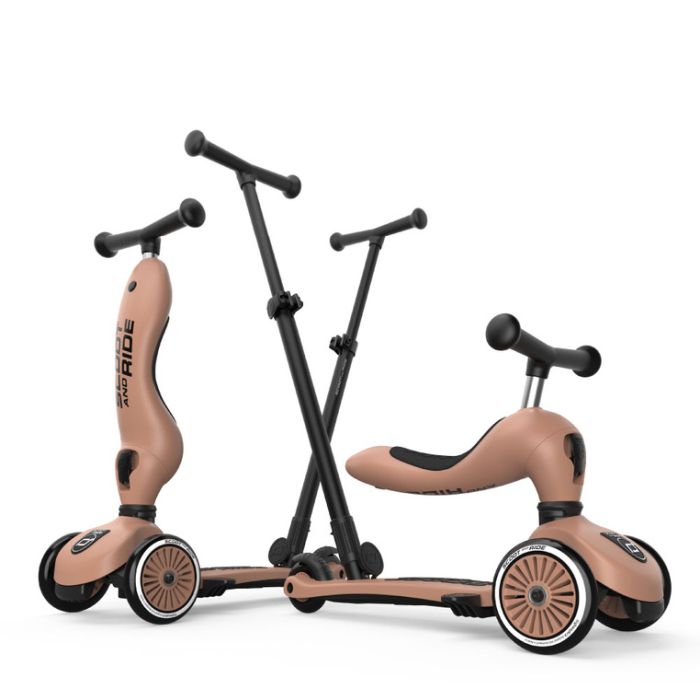 ScootandRide Highwaykick1 Push and Go 2w1 - jeździk i hulajnoga z rączką do prowadzenia-Mocha