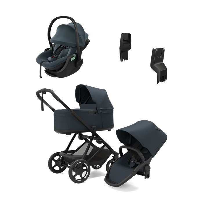 Thule Charm + Thule Maple - wózek głęboko-spacerowy z fotelikiem 3w1-Darkest Blue on Black