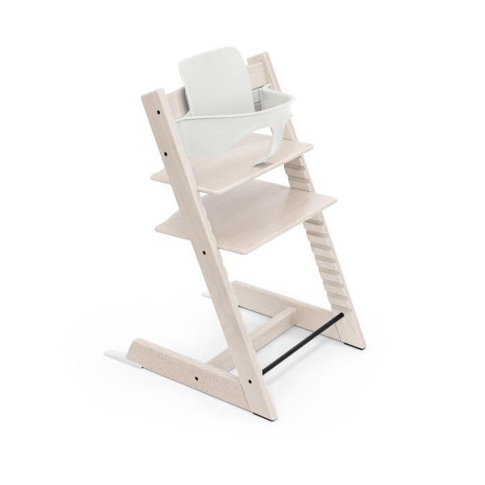 Stokke Tripp Trapp + zestaw Baby Set + tacka - rosnące krzesełko do karmienia z akcesoriami-Whitewash-Vanilla White