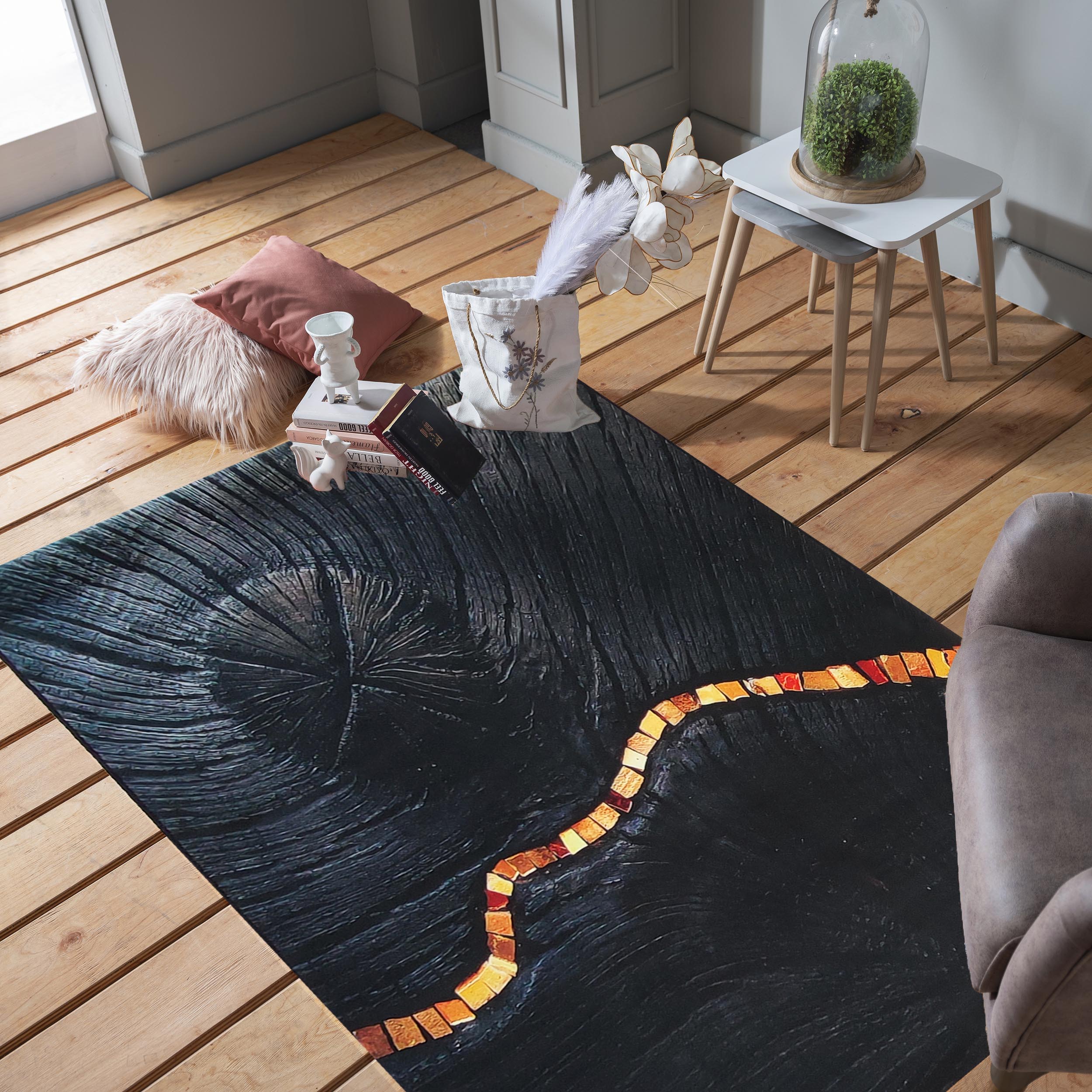 Dywan - 80 x 150 cm - Czarny ze złotym - Nowoczesny - Dywanopol