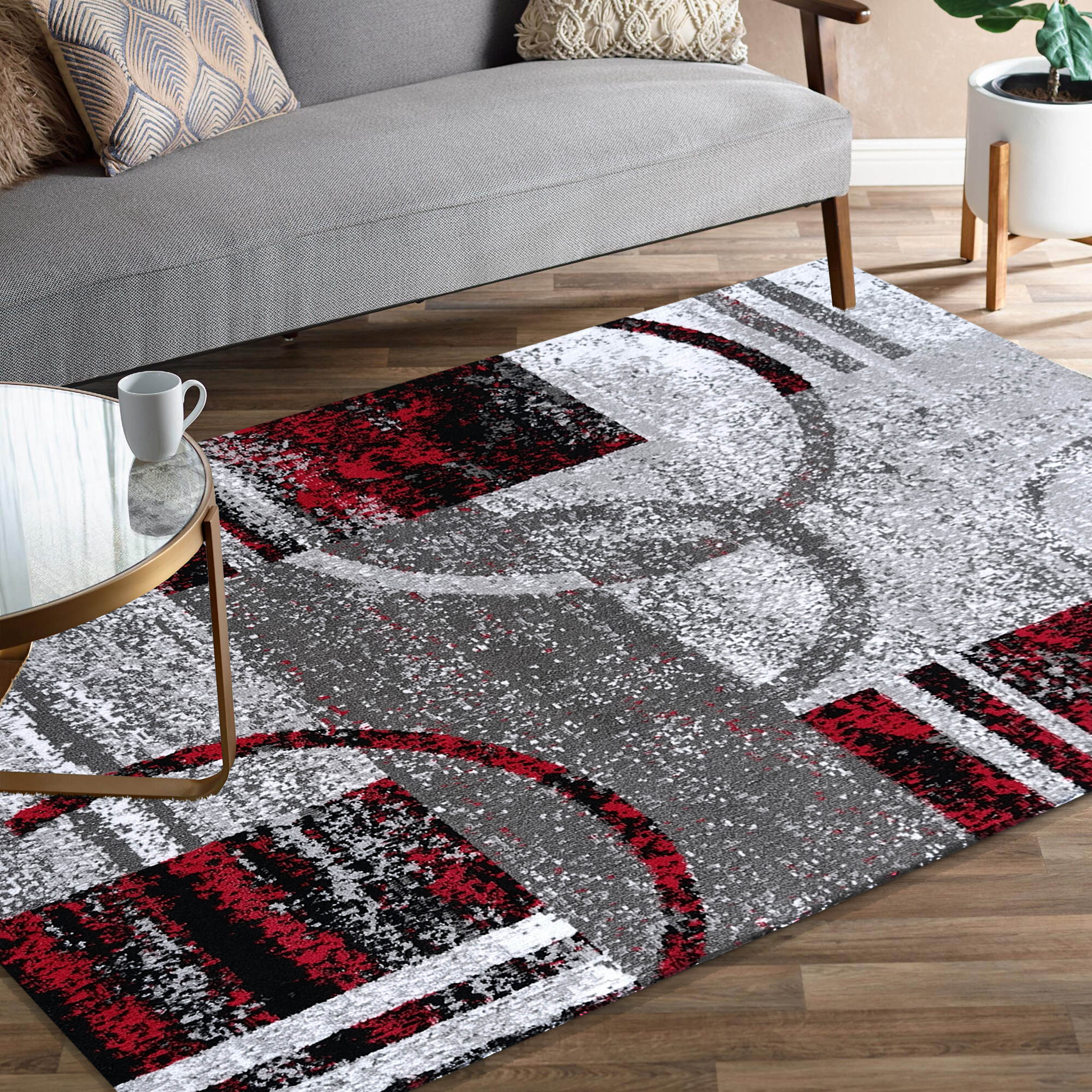 Dywan - 250 x 350 cm - szary z czerwonym - Nowoczesny - Dywanopol