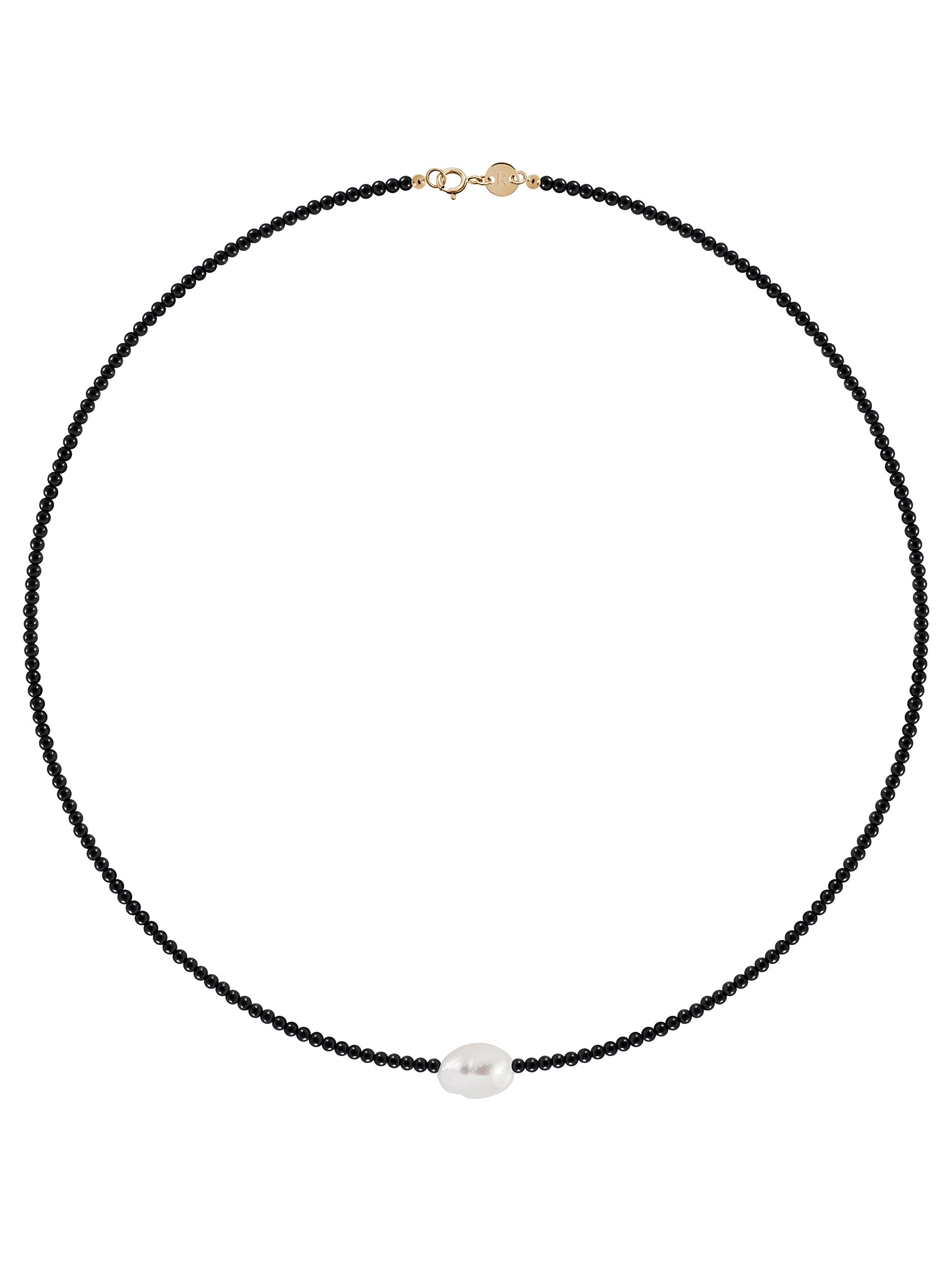 Onyx and Pearl Necklace - naszyjnik z onyksów i nieregularnej perły, 40