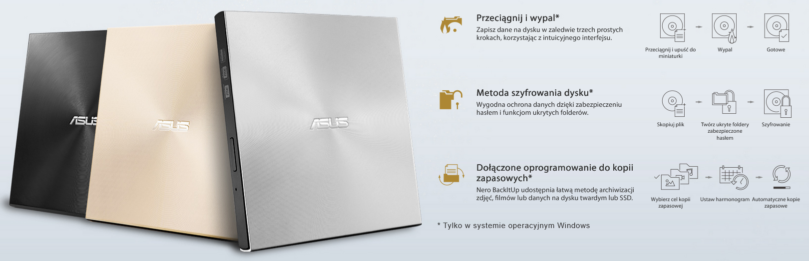 ASUS Nagrywarka DVD USB 08U8M-U złota ZenDrive zewnętrzna SDRW-08U8M - Henryx24