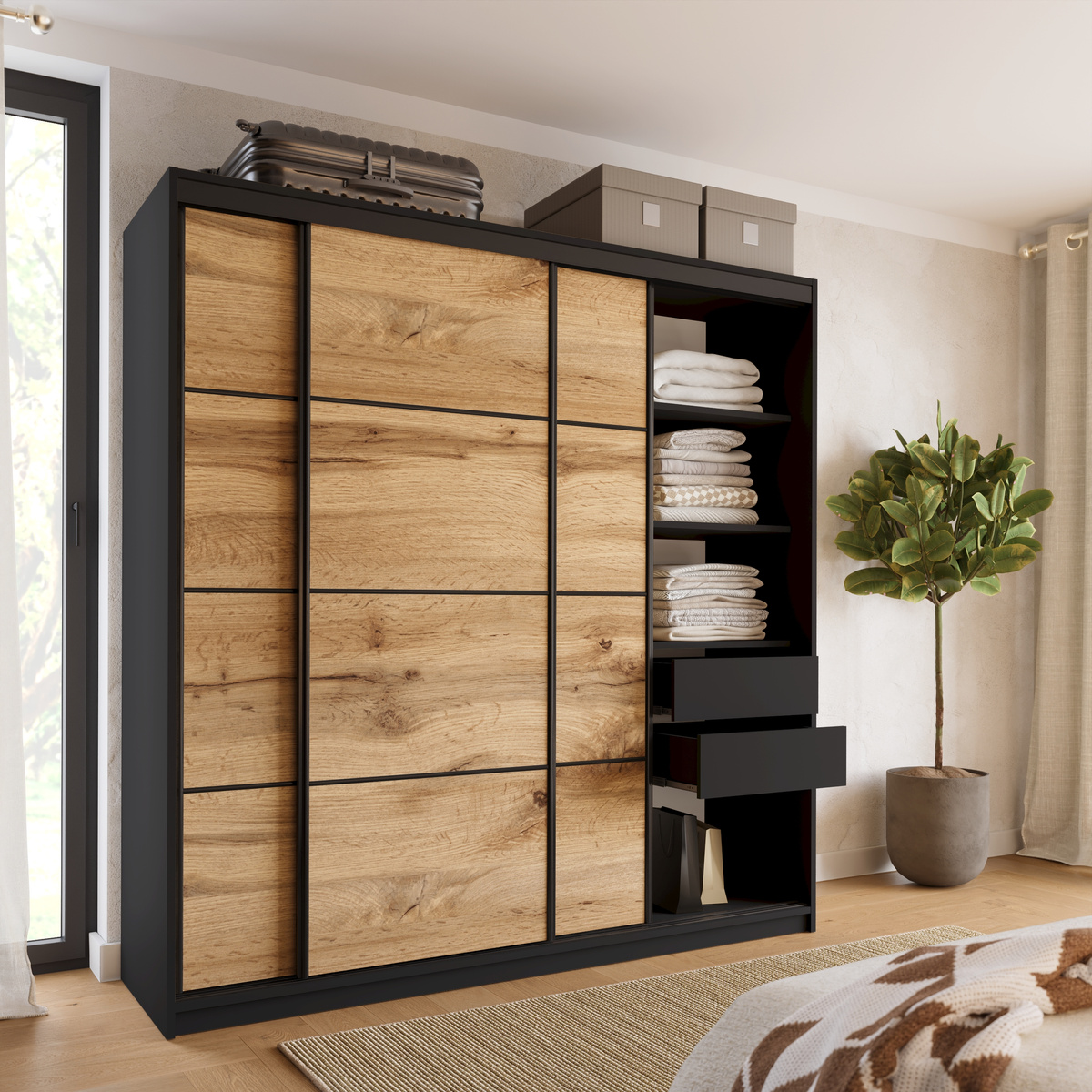 Szafa przesuwna 200 cm dąb wotan LOFT