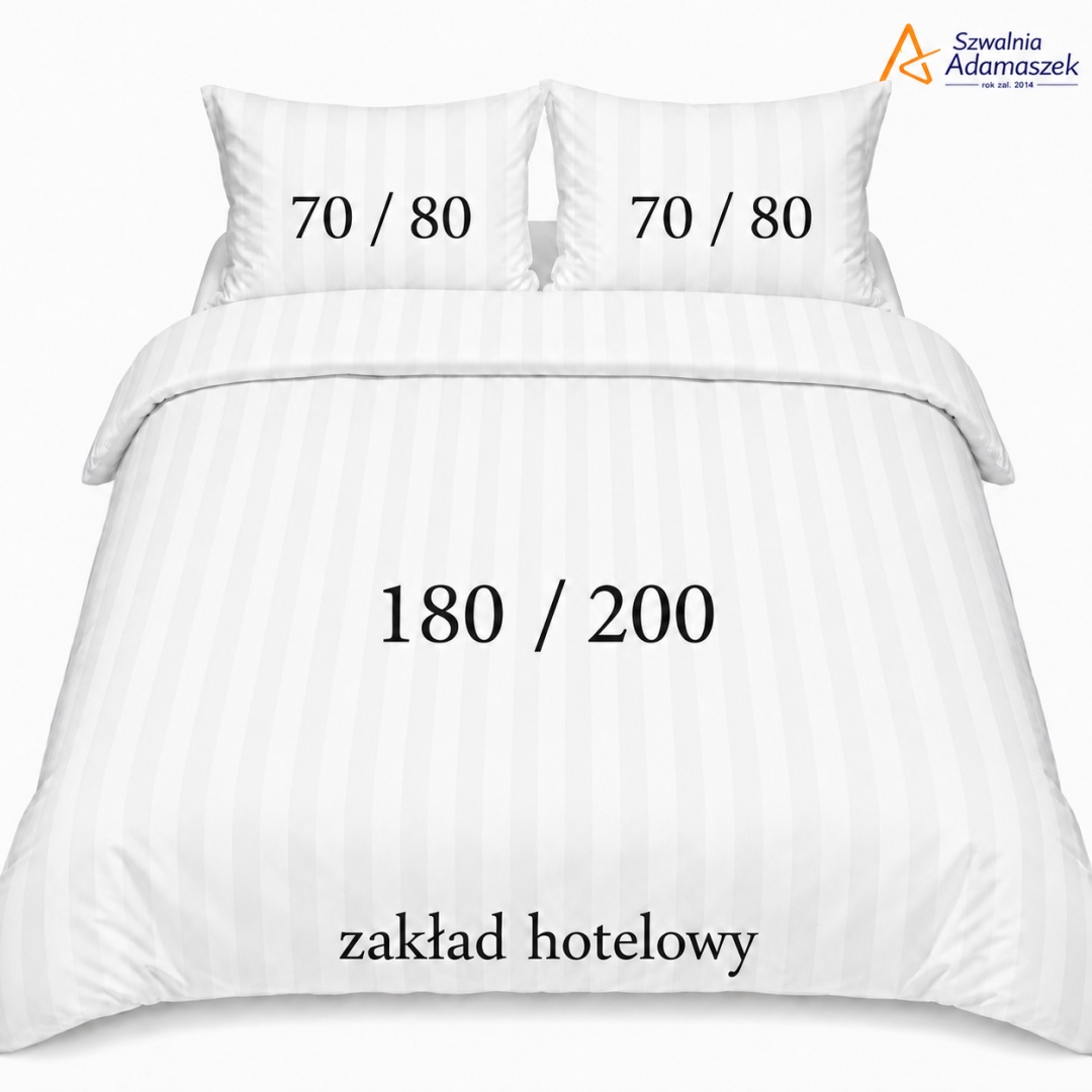 Pościel Hotelowa Adamaszek 2 cm 180x200 + 2x poszewka 70x80 | 100% Bawełna – Zakładka Hotelowa | Szwalnia Adamaszek