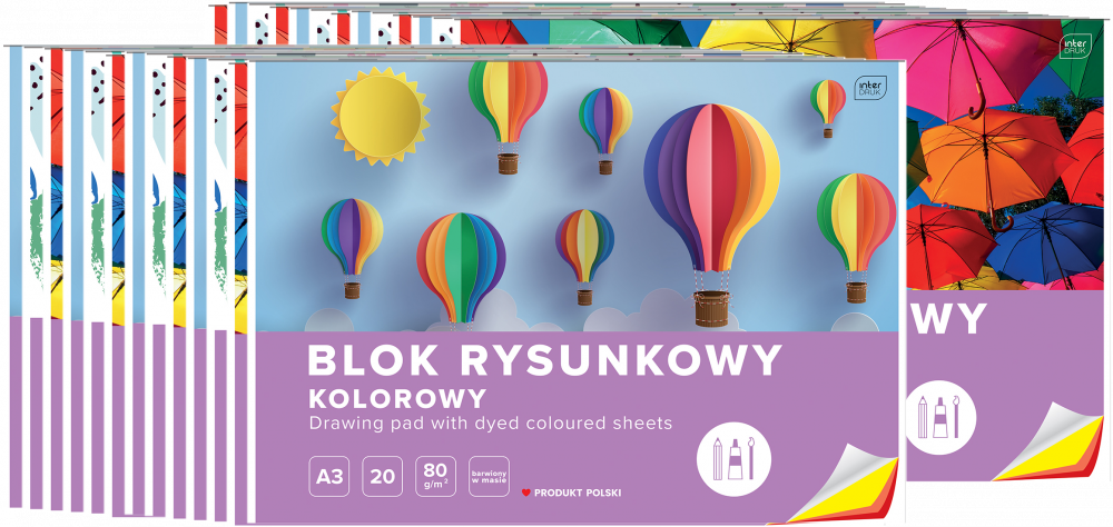 20x Blok rysunkowy Interdruk, A3, 20 kartek, kolorowy