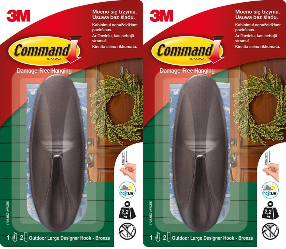 2x Haczyk wielokrotnego użytku Command Outdoor, 1 sztuka+2 paski, grafitowy