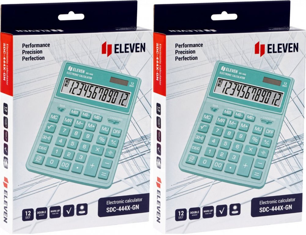 2x Kalkulator biurowy Eleven SDC-444XRGNE, 12 cyfr, zielony
