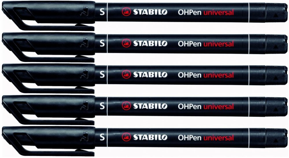 5x foliopis Stabilo, OHPen, okrągła, 0.4mm (S), czarny
