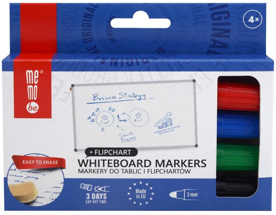 Marker suchościeralny/do flipchartów MemoBe MM350, okrągła, 3mm, 4 sztuki, mix kolorów