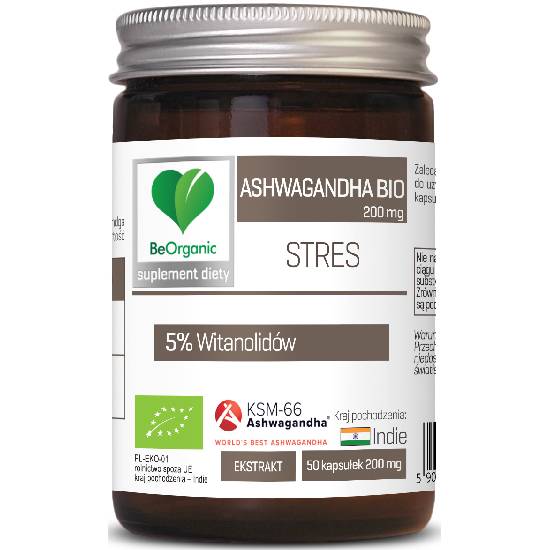 Beorganic ashwagandha bio 200 mg, 50 kapsułek (data ważności: 30.11.2026)