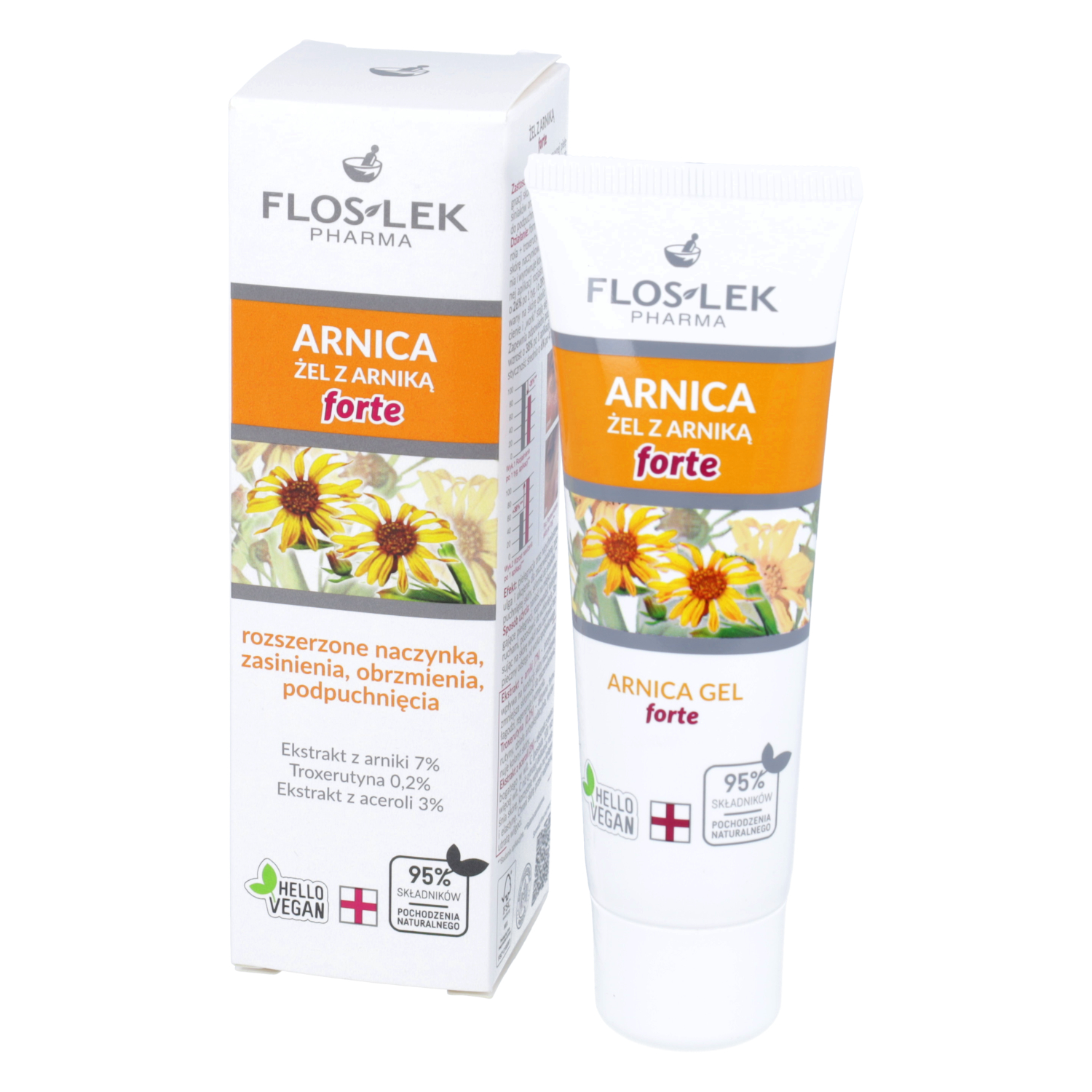 Floslek arnica - żel arnikowy forte na rozszerzone naczynka, zasinienia, obrzmienia i popuchnięcia, 50 ml