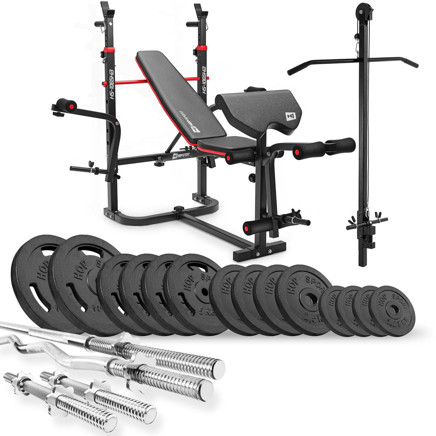 Ensemble d’haltères en fonte 76 kg avec banc de musculation HS-1065