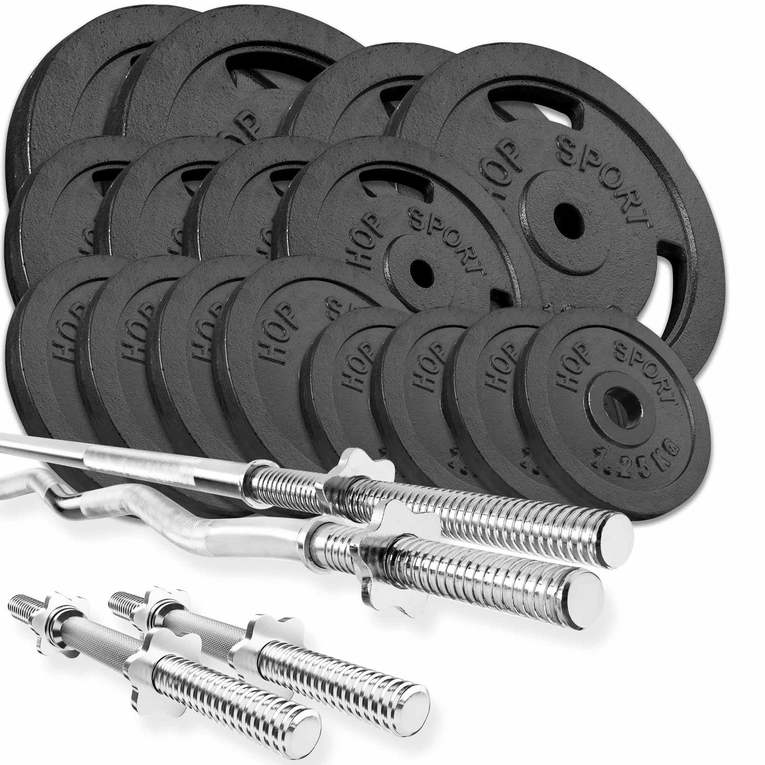 Gusseisen Hantelset 116 kg mit Langhantel, SZ-Stange und Kurzhanteln