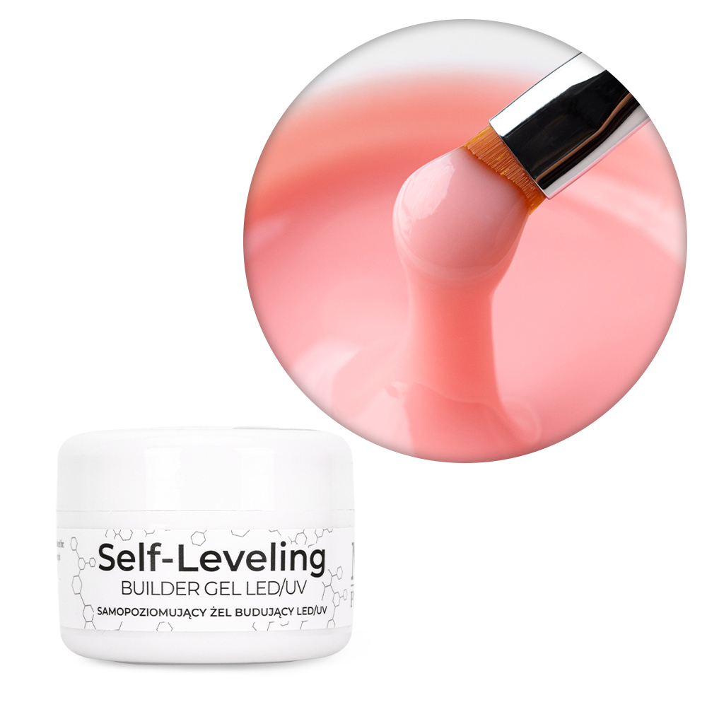 Budujący żel samopoziomujący twardy średniogęsty builder gel self leveling NTN Premium Peachy Pink HEMA/Di-HEMA Free 15 g