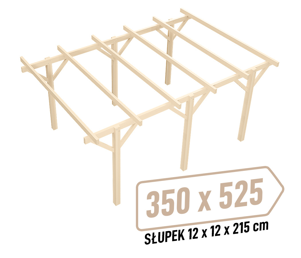 Wiata KVH Sucha Premium - 350 x 525 cm - słupki 12x12x215 cm garażowa wolnostojąca - zastrzał prosty