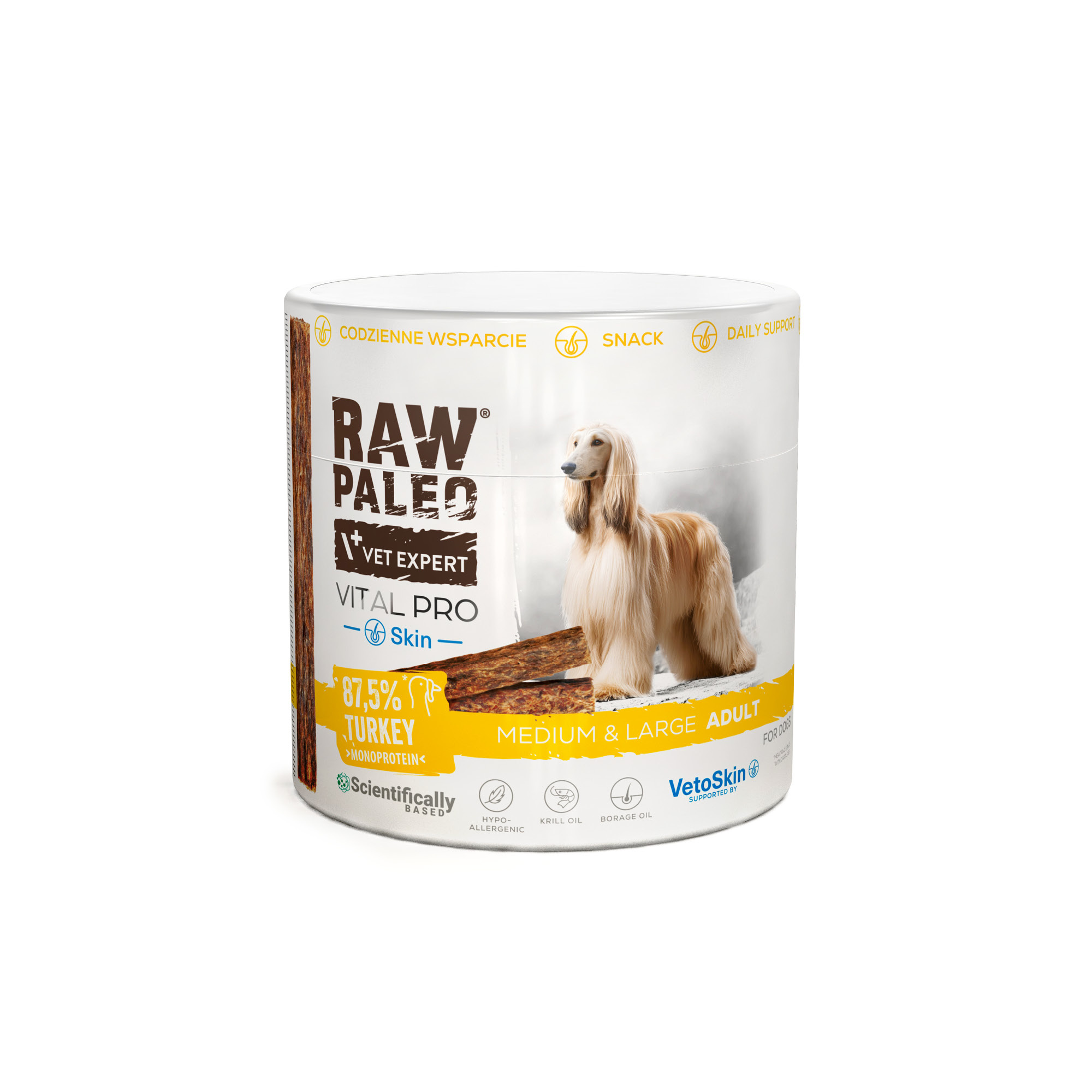 RAW PALEO Vital Pro Skin & Coat Turkey Medium Large 100g - hipoalergiczny monoproteinowy przysmak funkcjonalny - baton dla psa