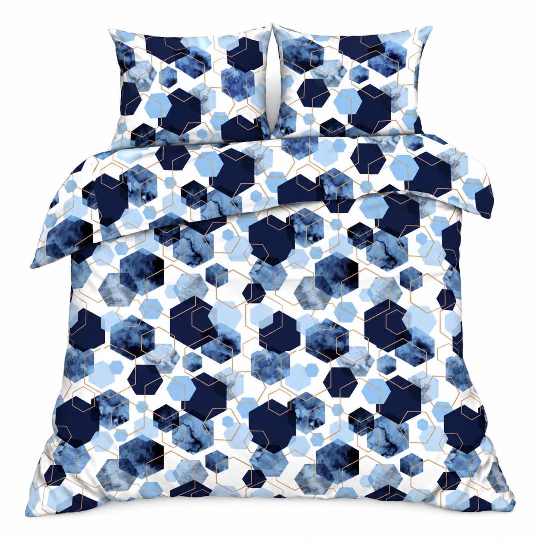 Pościel 180x200 + 2 poszewki | 100% bawełna | niebieski Hexagon